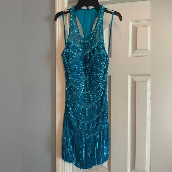 Scala | Dresses | Scala Turquoise Sequin Prom Dress Size 2 | Poshmark